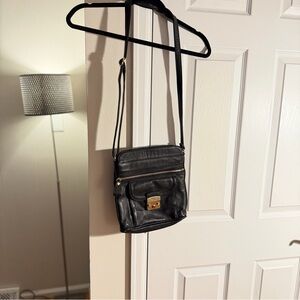 Emma Fox New York Black Leather Crossbody Purse Gold Hardware Classic everyday